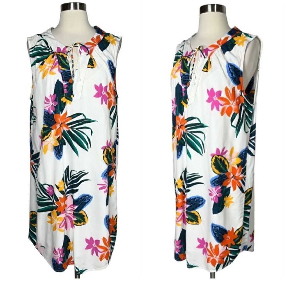 Hawaiian Floral Sleeveless A-Line Dress - Picture 1 of 8